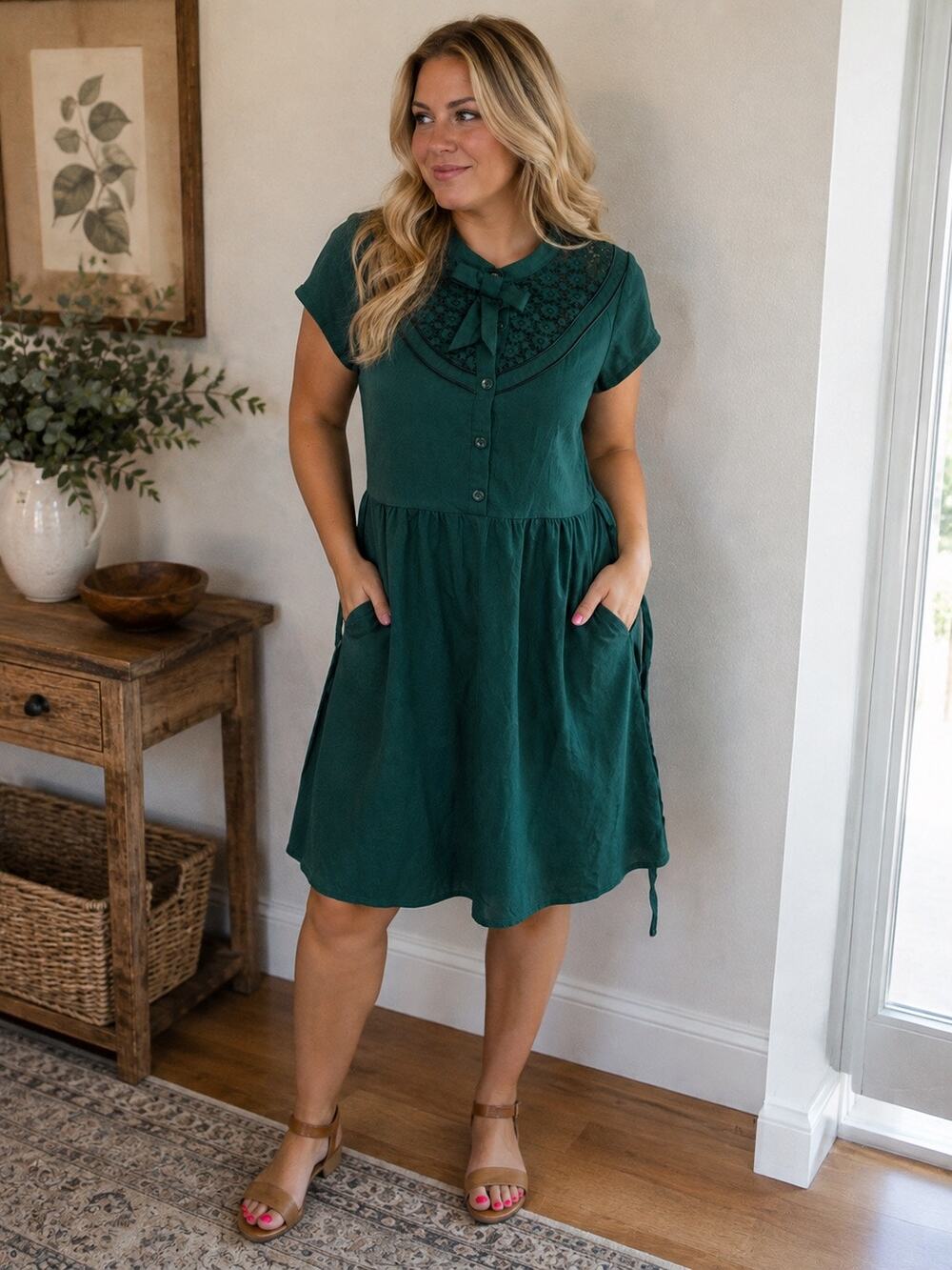 MissMay Retro Gorgeous City Dress Small Green Lace Bow Cottagecore Vintage Style